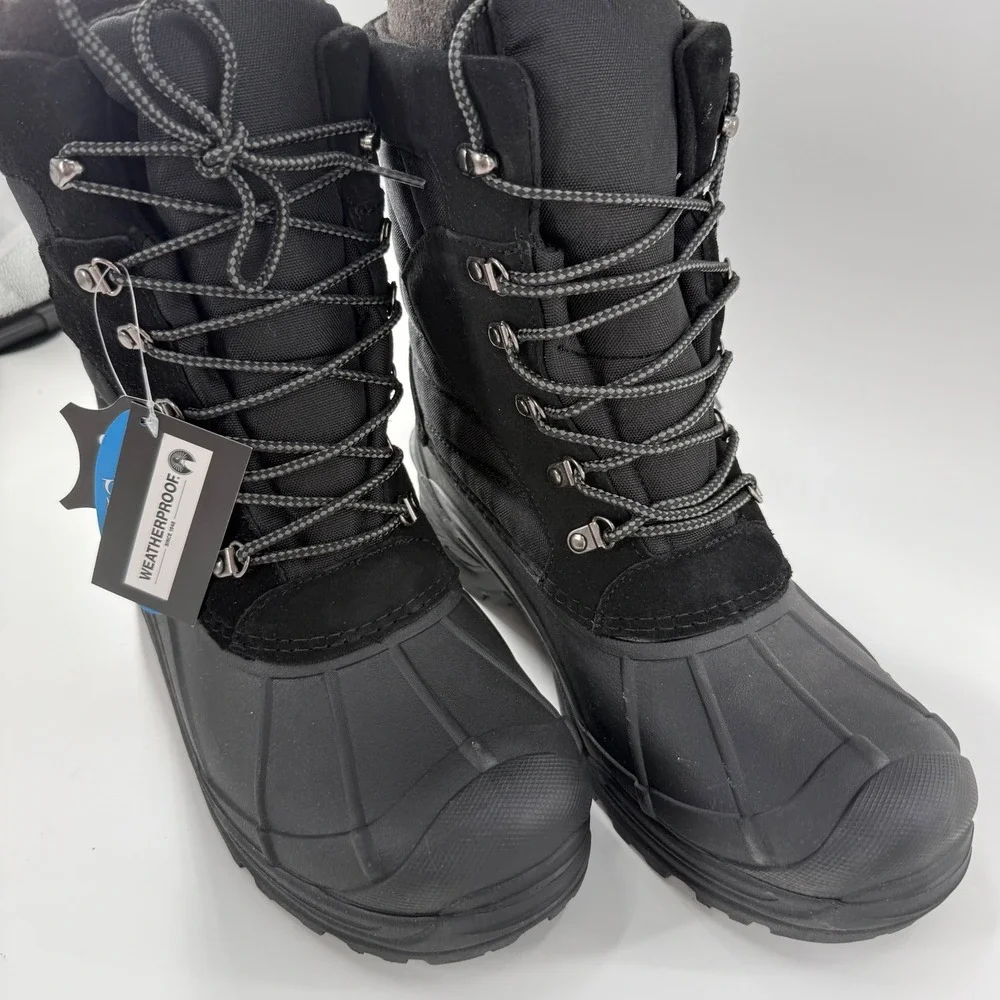 Weatherproof Badger II Winter Boots Mens 8 Black New Suede Leather Snow